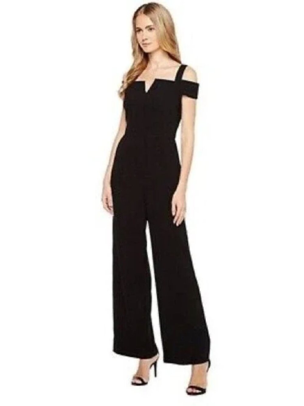 Eliza J Black Cold Shoulder Wide-Leg Jumpsuit – V-Neck | Size 6